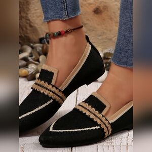 Elegant Black and Tan Point Toe Flat Loafers